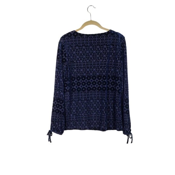 Talbots Navy Blue Velvet Burnout Foulard Top Long Sleeve Tie Wrist Womens Small - Picture 2 of 6